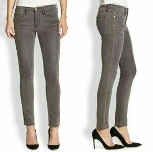 Frame Le Skinny De Jeanne Thatcher Zipper Trimmed Jeans In Grey, Size 28